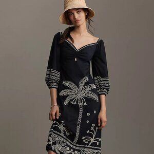 Farm Rio Sweetheart Cutout Beaded Midi Dress Size M, NWT